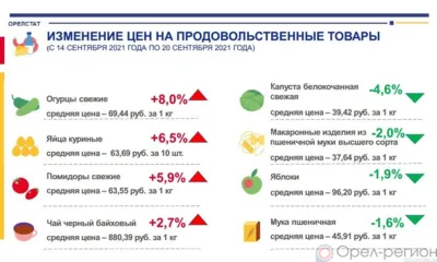 Динамика цен на продукты питания по данным Орёлстата