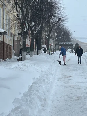 Фото 1. Орловцы расчищают город от снежных заносов