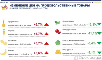 Динамика цен на продукты питания по данным Орёлстата