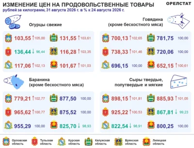 Фото 1. Орёлстат: В регионе подорожали огурцы и говядина