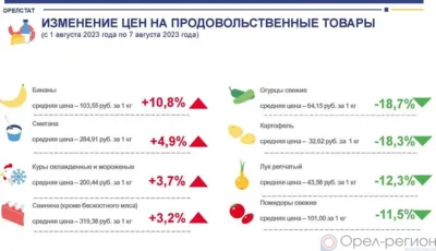 Динамика цен на продукты питания по данным Орёлстата