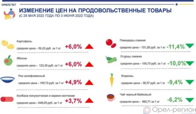 Динамика цен на продукты питания по данным Орёлстата