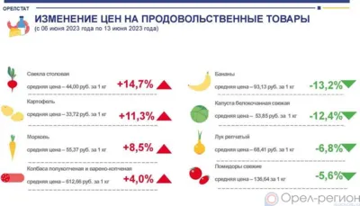 Динамика цен на продукты питания по данным Орёлстата