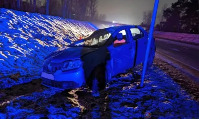 В Орловской области Renault врезалось в дорожный знак, вылетело в кювет и перевернулось