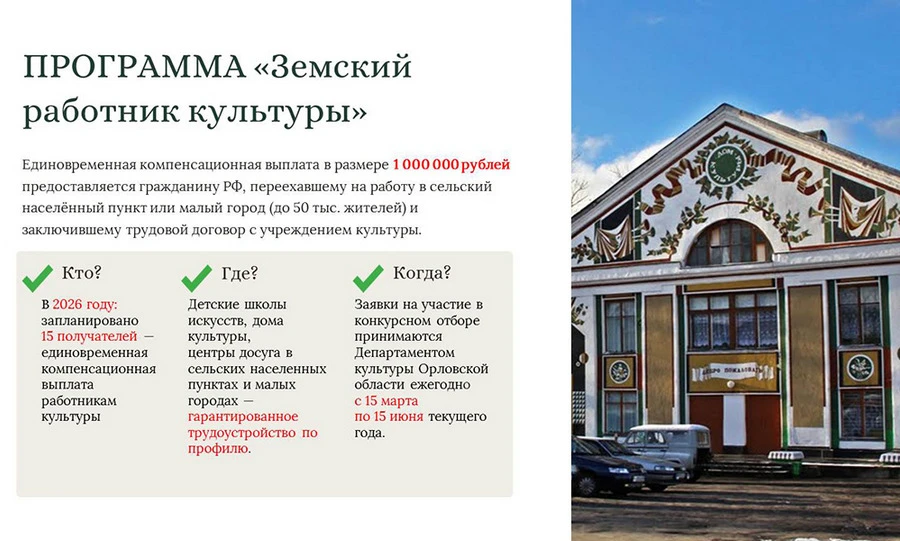 41 вакансия в Орловской области соответствует условиям программы «Земский работник культуры»
