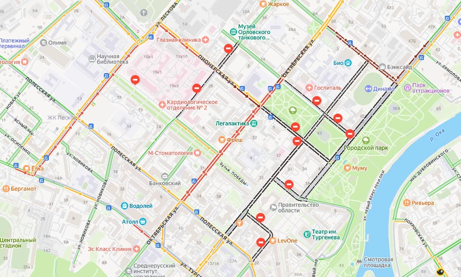 Перекрытие дорог в центре Орла вызвало серьёзные пробки