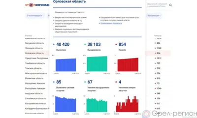 COVID-19 на 3 августа: За сутки 67 орловцев выздоровели, 85 заболели, 4 погибли