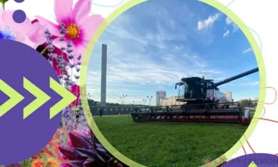 В центре Орла установили зерноуборочный комбайн для фестиваля цветов