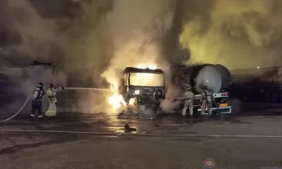 В Ливнах ночью сгорел грузовик с битумом