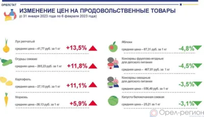 Динамика цен на продукты питания по данным Орёлстата