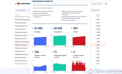 COVID-19 на 17 августа: За сутки 106 орловцев заболели, 71 выздоровел, 2 погибли