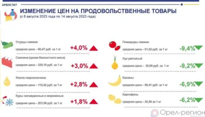 Динамика цен на продукты питания по данным Орёлстата