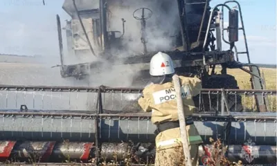 В Ливенском районе в поле пшеницы сгорел комбайн