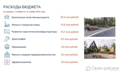 За неделю Орловская область направила порядка 63 млн рублей на нацпроекты